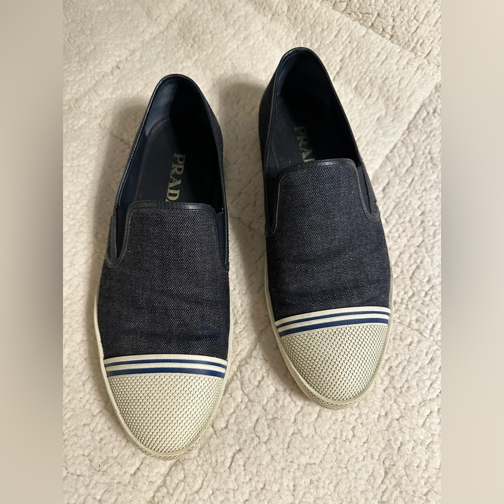 Prada denim slip-ons